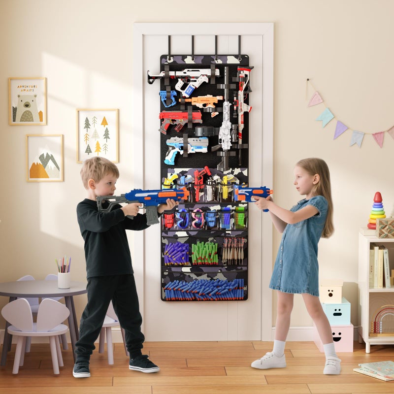 Mefirt Over the Door Organizer for Toy Guns, Hanging Toy Guns Storage Organizer with Pockets and Slots for Kids Foam Blasters, Darts, Goggles, Toys Storage Door Hanger for Kids Rooms, Game Rooms, Camouflage - Image 2