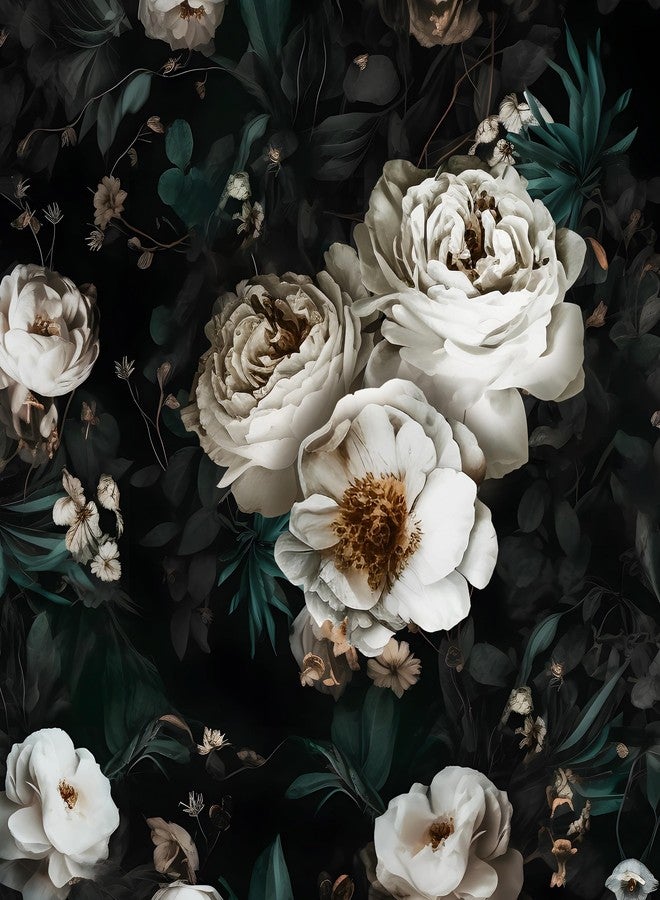 Laatse Dark Floral Wallpapr Peel and Stick Boho Wallpaper 17.5in x 118in Black Floral Contact Paper Waterproof Self Adhesive Vintage Large Floral Wall Paper for Bedroom Walls Cabinet Decor - Image 1