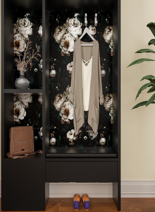 Laatse Dark Floral Wallpapr Peel and Stick Boho Wallpaper 17.5in x 118in Black Floral Contact Paper Waterproof Self Adhesive Vintage Large Floral Wall Paper for Bedroom Walls Cabinet Decor - Image 5