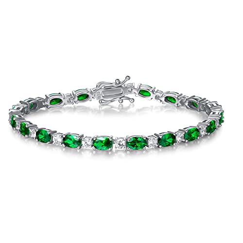 FANCIME May Birthstone Bracelets Sterling Silver Created Emerald Tennis Bracelet Emerald Fine Jewelry Gift for Women - Image 1
