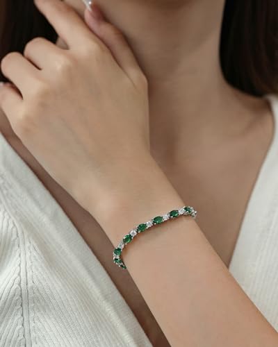 FANCIME May Birthstone Bracelets Sterling Silver Created Emerald Tennis Bracelet Emerald Fine Jewelry Gift for Women - Image 2