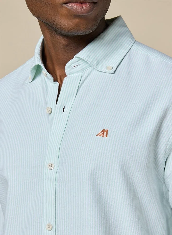 تكلف The Fresh Stripe Light Green Oxford Shirt with Vibrant Weav