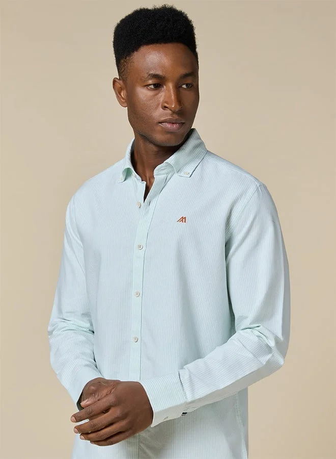 Mannerism The Fresh Stripe Light Green Oxford Shirt with Vibrant Weave
