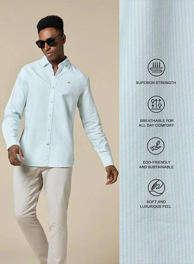 MANNERISM  The Fresh Stripe Light Green Oxford Shirt with Vibrant Weave for Men | Best Price UAE