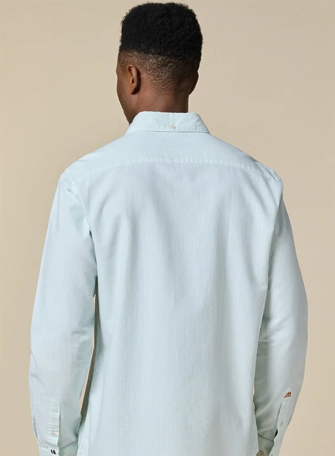 MANNERISM  The Fresh Stripe Light Green Oxford Shirt with Vibrant Weave for Men | Best Price UAE