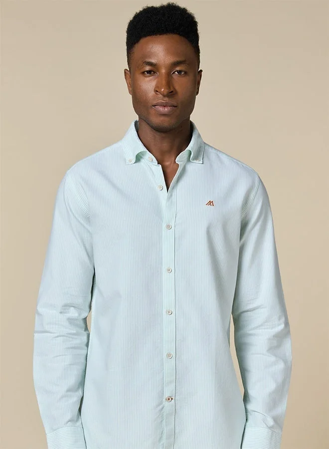 MANNERISM  The Fresh Stripe Light Green Oxford Shirt with Vibrant Weave for Men | Best Price UAE