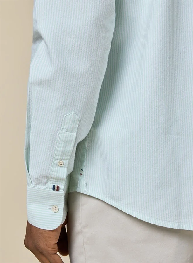 MANNERISM  The Fresh Stripe Light Green Oxford Shirt with Vibrant Weave for Men | Best Price UAE