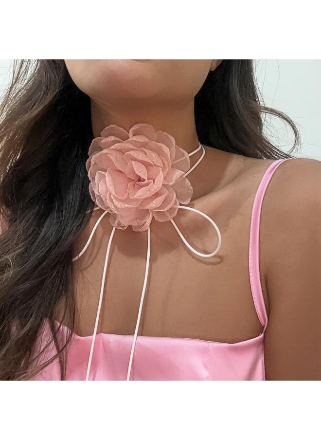 Generic European And American Jewelry Fashion Retro French Style Big Flower Chocker Necklace Tassel Neck Chain For Women 