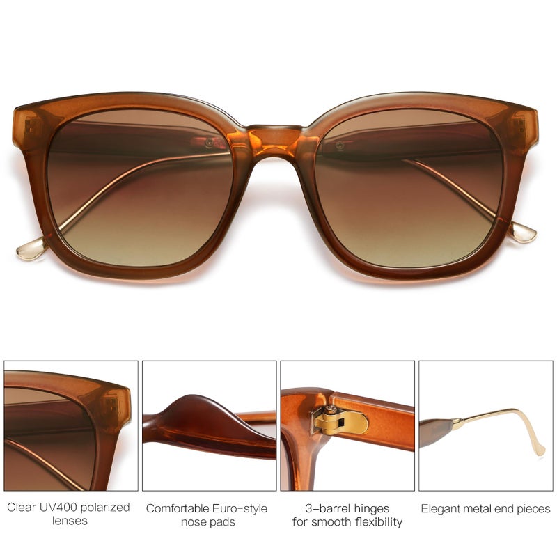 SOJOS Classic Square Polarized Sunglasses Womens Mens Retro Trendy UV400 Sunnies SJ2050, Dark Brown/Brown - Image 4