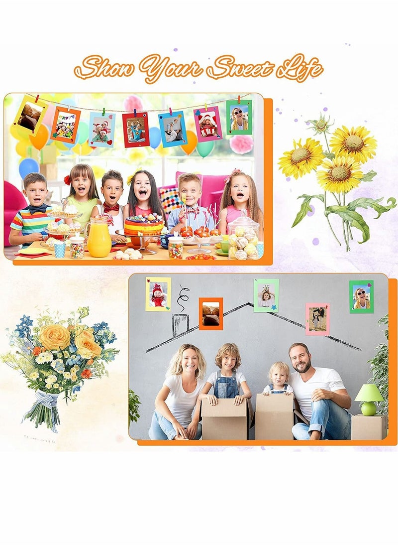 KASTWAVE Paper Picture Frames, 10PCS Colorful DIY Creative Retro Kraft Paper Polaroid Films Hanging Album Frame with Wood Clips and Jute Twine, for Home School Office Wall Decoration (4x6 inch)  - Image 4