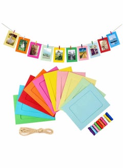 KASTWAVE Paper Picture Frames, 10PCS Colorful DIY Creative Retro Kraft Paper Polaroid Films Hanging Album Frame with Wood Clips and Jute Twine, for Home School Office Wall Decoration (4x6 inch)  - Image 1