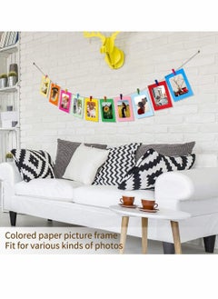 KASTWAVE Paper Picture Frames, 10PCS Colorful DIY Creative Retro Kraft Paper Polaroid Films Hanging Album Frame with Wood Clips and Jute Twine, for Home School Office Wall Decoration (4x6 inch)  - Image 2
