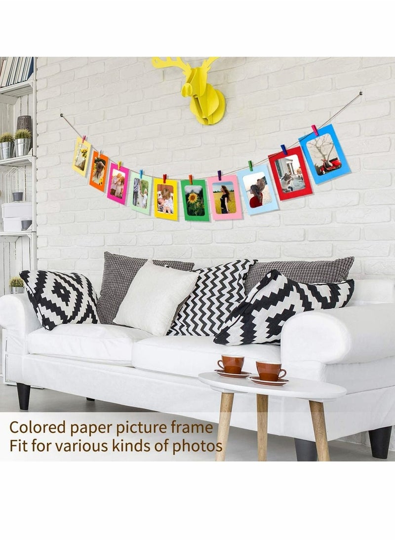 KASTWAVE Paper Picture Frames, 10PCS Colorful DIY Creative Retro Kraft Paper Polaroid Films Hanging Album Frame with Wood Clips and Jute Twine, for Home School Office Wall Decoration (4x6 inch)  - Image 2