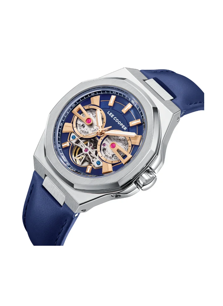 لي كوبر LEE COOPER LC08125.399 Men Automatic Display Watch & Leather Strap Dark Blue