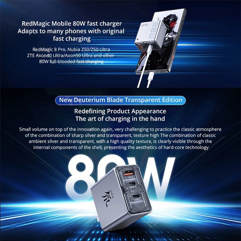 Nubia DaoFeng 65W GaN Fast Charger, 5th Gen PD Power Adapter, Grey - Image 2