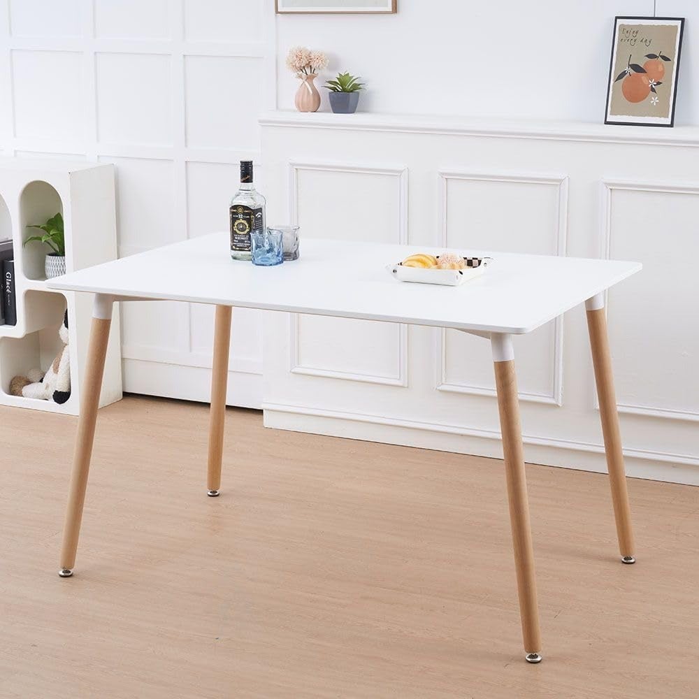 Stork 4 Seater Dining Table Sturdy Dining Table Without Chairs Modern Design Desk Furniture For Kitchen And Dining Room L120xW80xH75cm-White/Beech