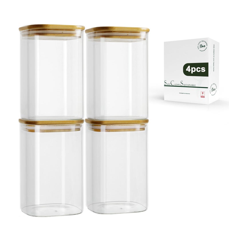 LIBWYS 4-Pack Glass Pantry Storage Containers with Bamboo Lids1.22Qt - Stackable Square Food Jars for Pantry Organization, Coffee, Flour, Snacks, Tea | Kitchen Canisters Set - Image 1