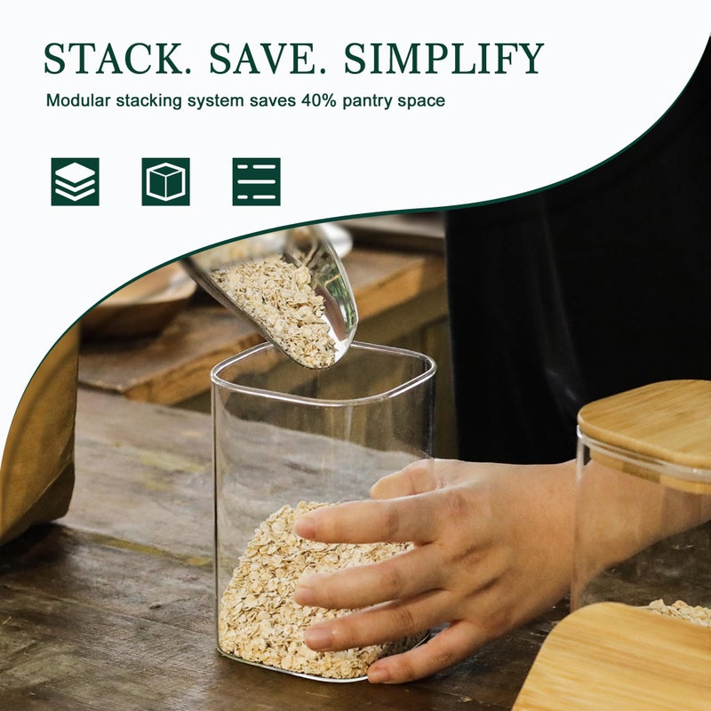 LIBWYS 4-Pack Glass Pantry Storage Containers with Bamboo Lids1.22Qt - Stackable Square Food Jars for Pantry Organization, Coffee, Flour, Snacks, Tea | Kitchen Canisters Set - Image 4