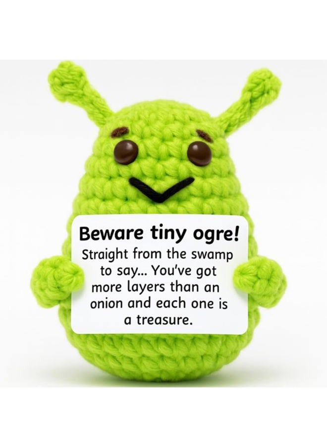 M.O.Q. Handcrafted Inspirational Green Ogre Crochet Doll Stocking Stuffer Dirty Santa White Elephant Birthday Gifts for Women Men Him Her - Positive Emotional Support Small Funny Cute Crochet Potato - Image 1