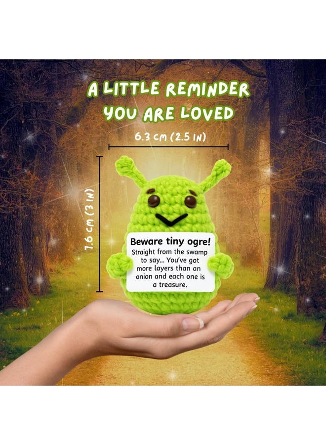 M.O.Q. Handcrafted Inspirational Green Ogre Crochet Doll Stocking Stuffer Dirty Santa White Elephant Birthday Gifts for Women Men Him Her - Positive Emotional Support Small Funny Cute Crochet Potato - Image 2