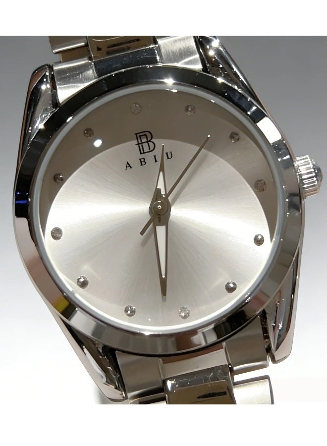 ABIU Elegant Women's Watch - Sleek Stainless Steel Bracelet with Minimalist White Dial (Stylish Daily Wristwatch for Ladies) - Image 3
