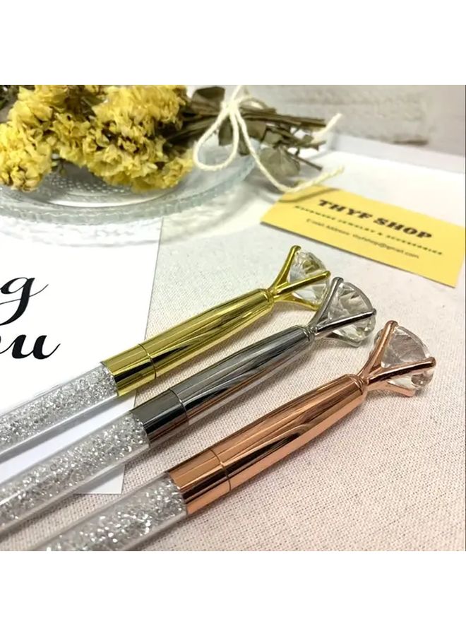 Set Of 3 White Custom Large Diamond Round Retractable Ballpoint Pens With Inspirational Quotes For Business Gifts - Image 5
