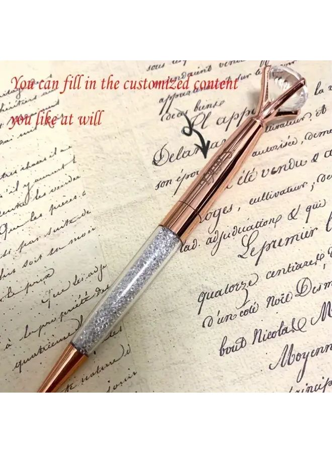 Set Of 3 White Custom Large Diamond Round Retractable Ballpoint Pens With Inspirational Quotes For Business Gifts - Image 1