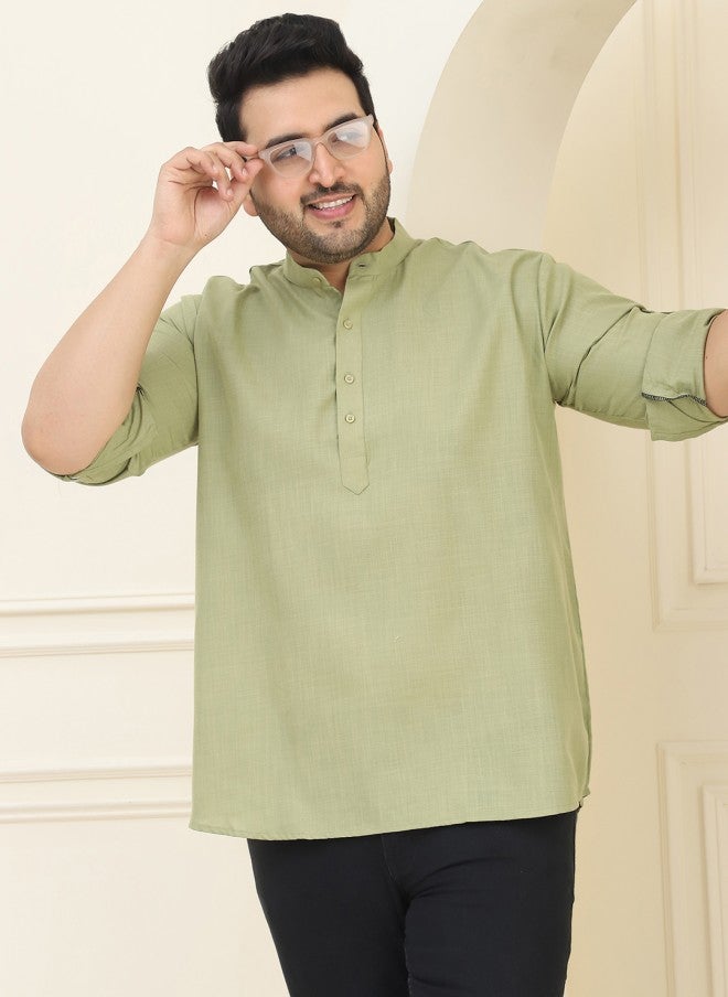 Sojanya قميص كورتا قطن أخضر للرجال بمقاسات كبيرة - Image 1