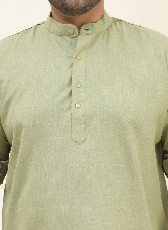 Sojanya قميص كورتا قطن أخضر للرجال بمقاسات كبيرة - Image 3