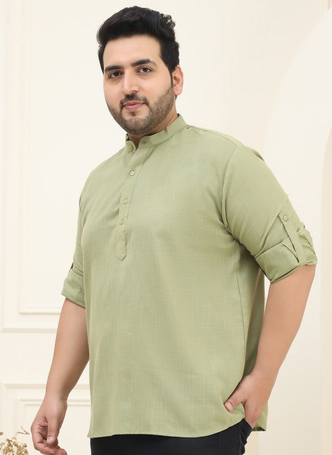 Sojanya قميص كورتا قطن أخضر للرجال بمقاسات كبيرة - Image 5