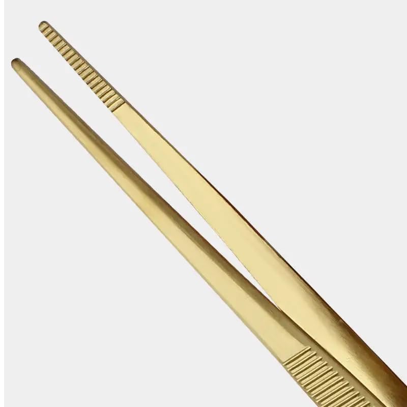 NJ OVERSEAS NJ Golden Culinary Chef Tweezer 6.3 Inches, Food Placement Tweezer, tweezer design styling Stainless Steel Bayonet forceps Precision Tongs with Offset Fine Tip - 1 Pc. (Golden) - Image 3