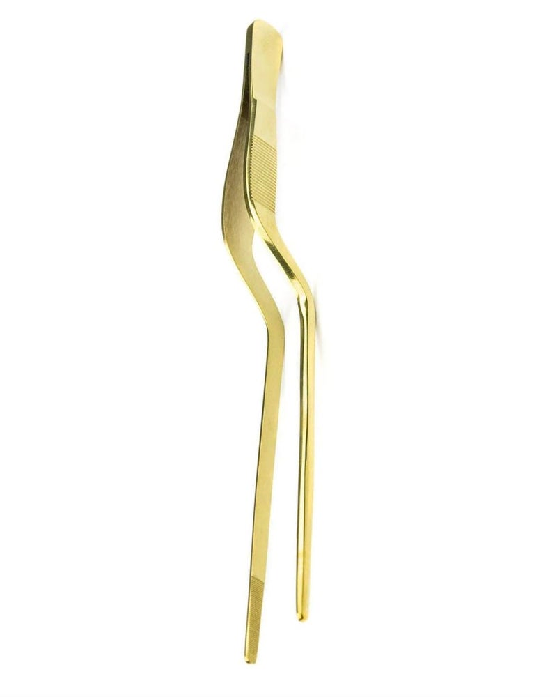 NJ OVERSEAS NJ Golden Culinary Chef Tweezer 6.3 Inches, Food Placement Tweezer, tweezer design styling Stainless Steel Bayonet forceps Precision Tongs with Offset Fine Tip - 1 Pc. (Golden) - Image 1