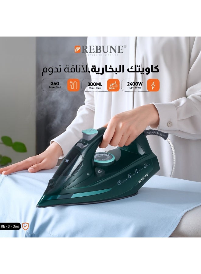 REBUNE Steam iron - 3050 watts - 350 ml - RE-3-066 350 L 3050 W RE-3-066 Green/Black - Image 4