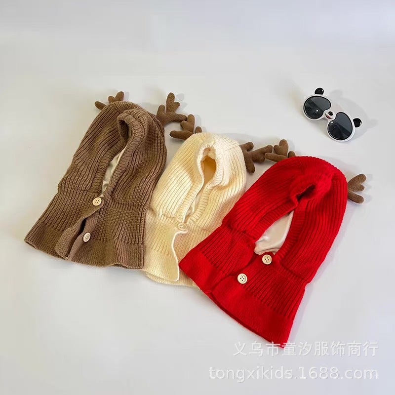 Children'S Hat Scarf All-In-One Hat Winter Girl'S Wool Hat Baby'S Ear Protection Hat Boy'S Pullover Hat Christmas Antlers - Image 3