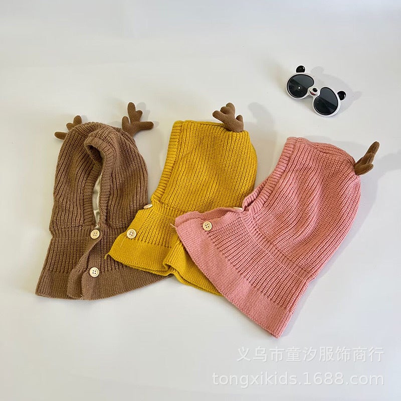 Children'S Hat Scarf All-In-One Hat Winter Girl'S Wool Hat Baby'S Ear Protection Hat Boy'S Pullover Hat Christmas Antlers - Image 4