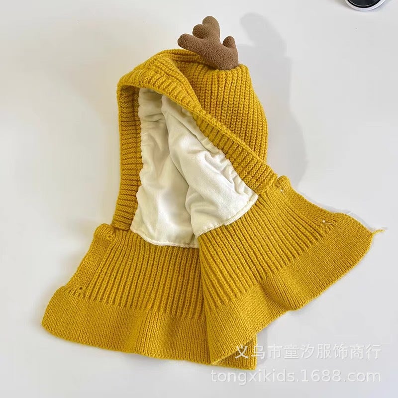 Children'S Hat Scarf All-In-One Hat Winter Girl'S Wool Hat Baby'S Ear Protection Hat Boy'S Pullover Hat Christmas Antlers - Image 5