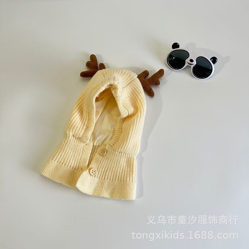 Children'S Hat Scarf All-In-One Hat Winter Girl'S Wool Hat Baby'S Ear Protection Hat Boy'S Pullover Hat Christmas Antlers - Image 1
