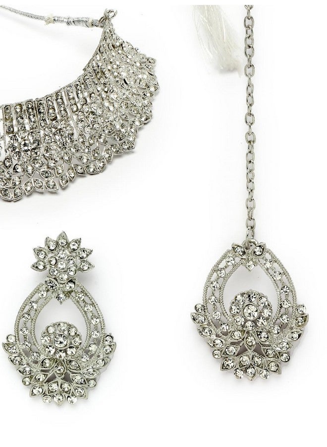 Sukkhi سلسلة قلادة شكرى الفريدة من نوعها المطلية بالروديوم مع أقراط وماانتيكا | مجموعة مجوهرات للنساء (NS105606) - Image 2