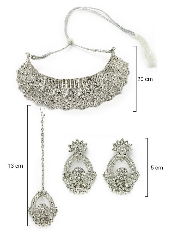 Sukkhi سلسلة قلادة شكرى الفريدة من نوعها المطلية بالروديوم مع أقراط وماانتيكا | مجموعة مجوهرات للنساء (NS105606) - Image 4