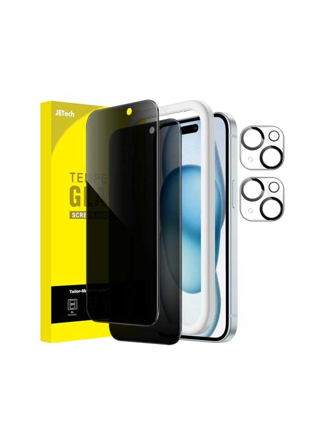 جي تيك شاشة خصوصية من JETech لهاتف iPhone 15 Plus مقاس 6.7 بوصة مع عدسة كاميرا للخصوصية، طبقة زجاجية مضادة للتجسس، أداة سهلة التركيب، عبوة لكل منتج - Image 1