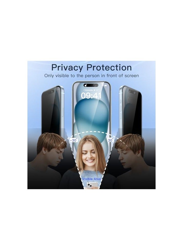 جي تيك شاشة خصوصية من JETech لهاتف iPhone 15 Plus مقاس 6.7 بوصة مع عدسة كاميرا للخصوصية، طبقة زجاجية مضادة للتجسس، أداة سهلة التركيب، عبوة لكل منتج - Image 4
