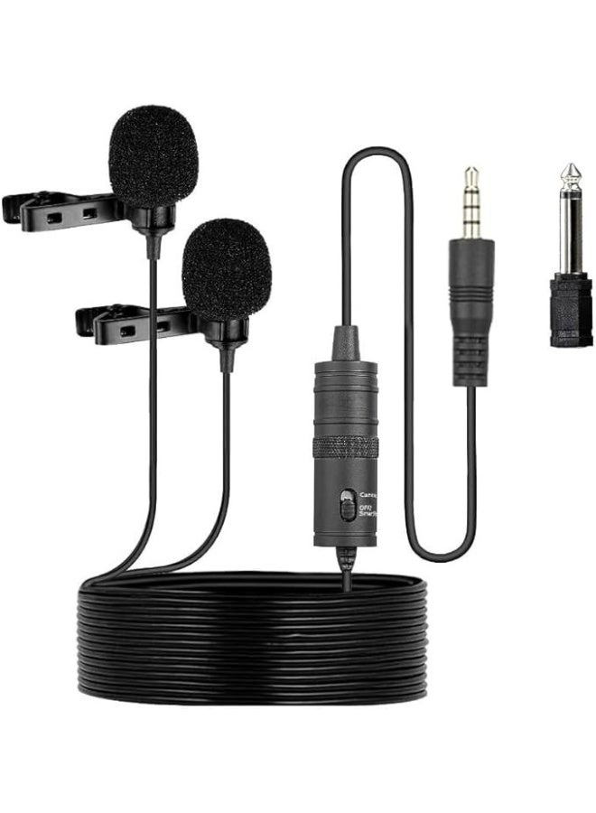 Dual Lavalier Microphone 2x1 – Clear Sound, Multi-Device Compatibility – Black - Image 1