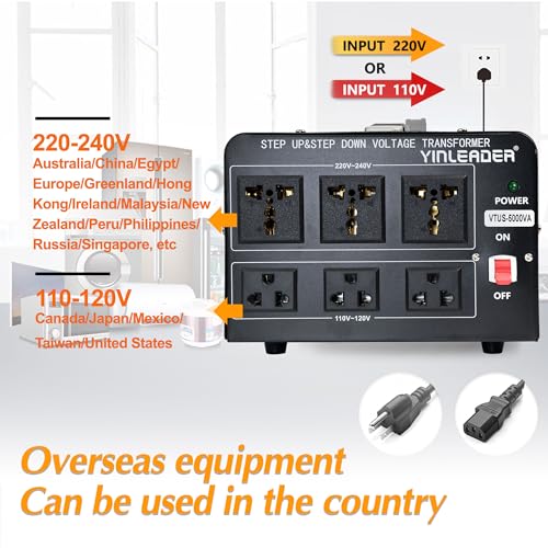 Yinleader 5000W Voltage Converter Transformer Step Up 110V-120V to220V-240V or Step Down 220V to 110V AC Power Converter w/US Standard Power Cord,Circuit Breaker Protection - Image 3