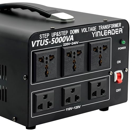 Yinleader 5000W Voltage Converter Transformer Step Up 110V-120V to220V-240V or Step Down 220V to 110V AC Power Converter w/US Standard Power Cord,Circuit Breaker Protection - Image 1