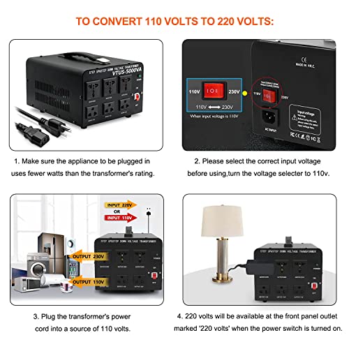 Yinleader 5000W Voltage Converter Transformer Step Up 110V-120V to220V-240V or Step Down 220V to 110V AC Power Converter w/US Standard Power Cord,Circuit Breaker Protection - Image 5