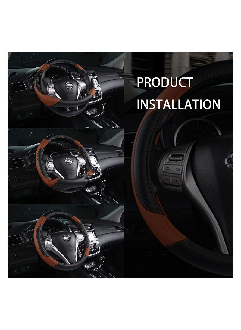 Car Steering Wheel Cover, Leather Non-Slip Car Wheel Cover Protector Breathable Microfiber Leather Universal Fit for Most Cars, for All Season, 15" Ergonomic Comfort Grip Cover - Image 3
