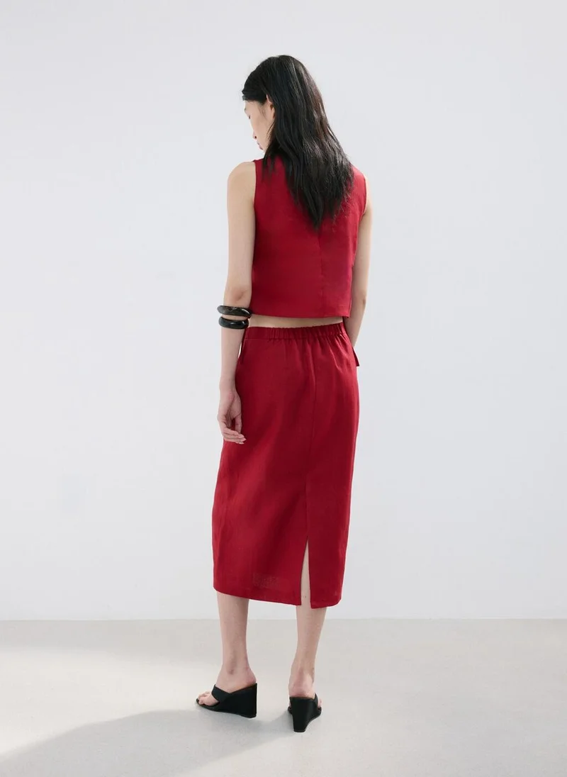 مانجو Linen Midi Skirt