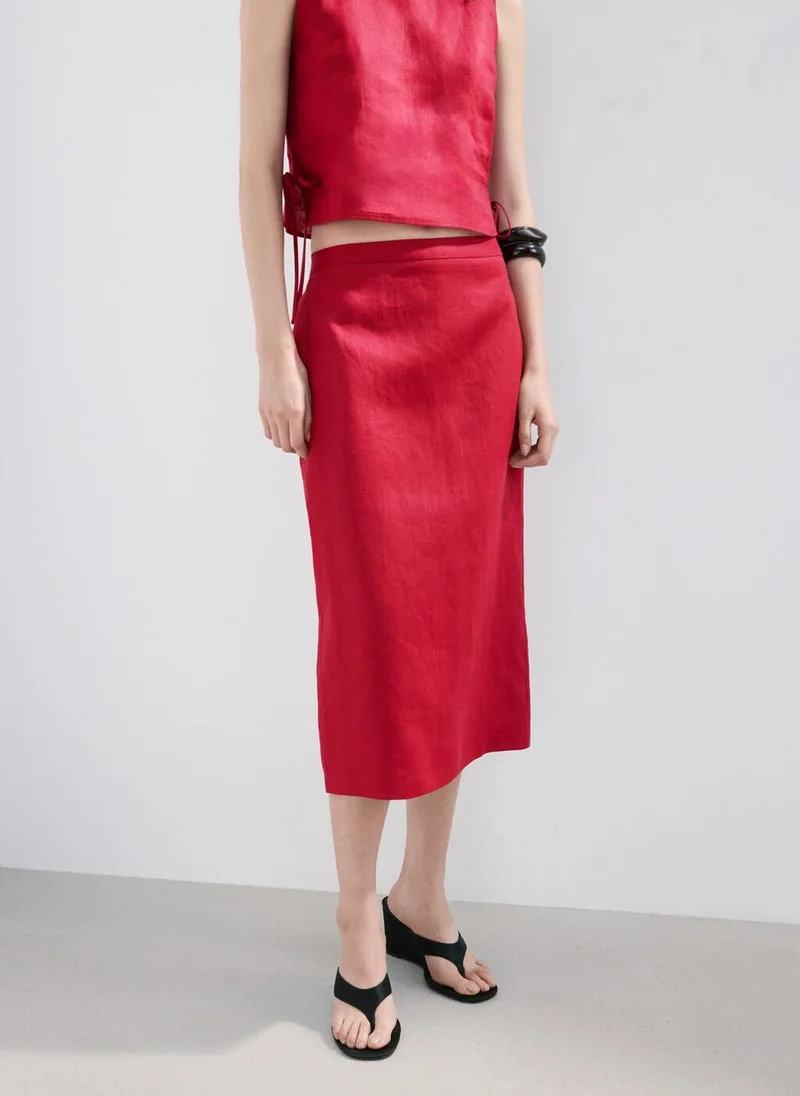 مانجو Linen Midi Skirt