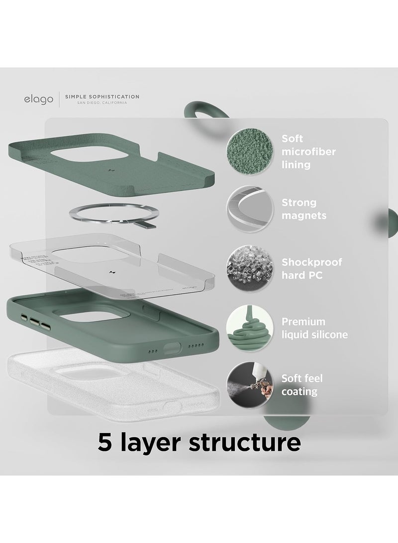 Elago Magnetic Liquid Silicone for iPhone 15 PRO Case Cover with MagSafe Shockproof - Midnight Green - Image 4
