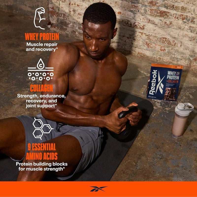Reebok Whey Protein Powder  Collagen Peptides  25g Protein with 9 Essential Amino Acids  Muscle Recovery Joint  Gut Support  InformedSport Certified  ReeBuild Chocolate Fudge Flavor 13 lb - Image 5